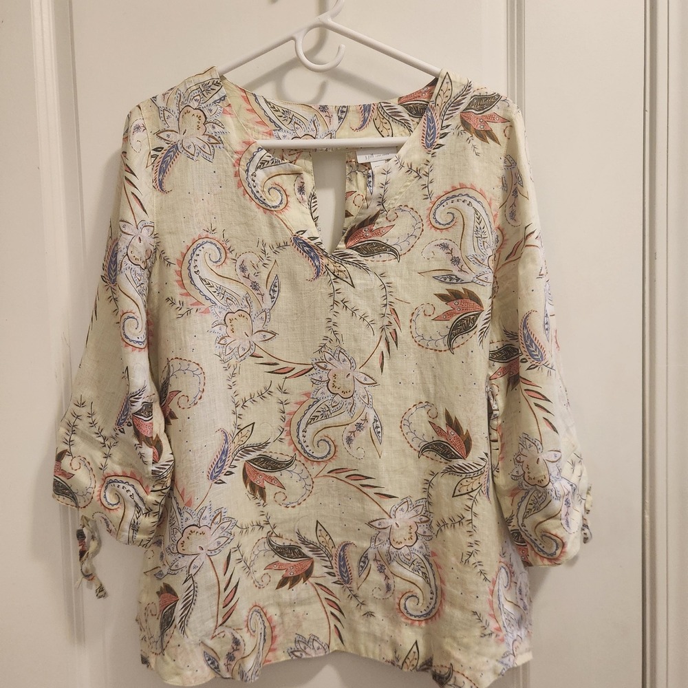 J. Jill 100% Linen Paisley Floral Blouse - Picture 2 of 10